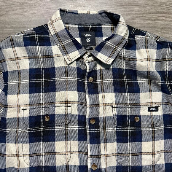 Vans Men's Box Flannel Classic Long Sleeve Shirt - Bleu/Grey Plaid - Picture 2 of 6